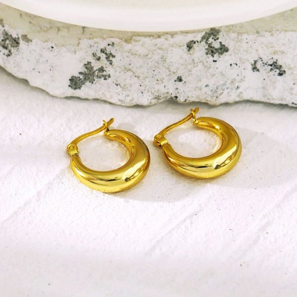 Chunky Hoop Gold Earrings - Picture 9 of 11